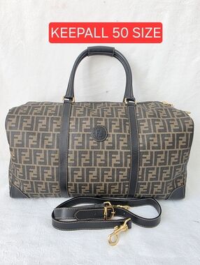 Auth Fendi Zucca  Black/Brown Duffel Travel Bag (KEEPALL 50)